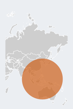 asia - Executive Search, Recruitment and Talent Management - The ExeQfind Group Grey map of Asia with a large orange translucent circle obscuring the Middle East and parts of South Asia, indicating a highlighted region.